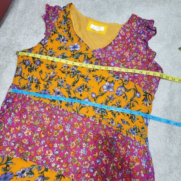 BY ANTHROPOLOGIE Floral Hanky-Hem Midi Dress Ruffle Sleeve OB1465463 Women Large - Picture 14 of 16